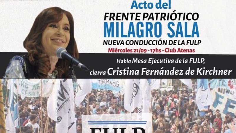 El afiche que anuncia la presencia de Cristina como oradora en el cierre del acto.
