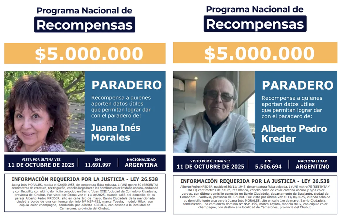 Ofrecen una millonaria recompensa para encontrar a los jubilados desaparecidos en Chubut.