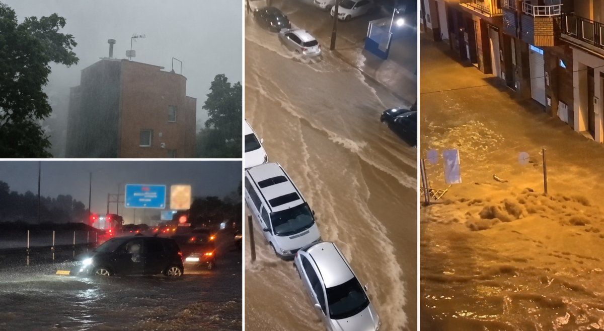 Calles anegadas y vehículos rodeados de agua durante el temporal que golpeó Valencia, Barcelona y otras zonas de Cataluña.
