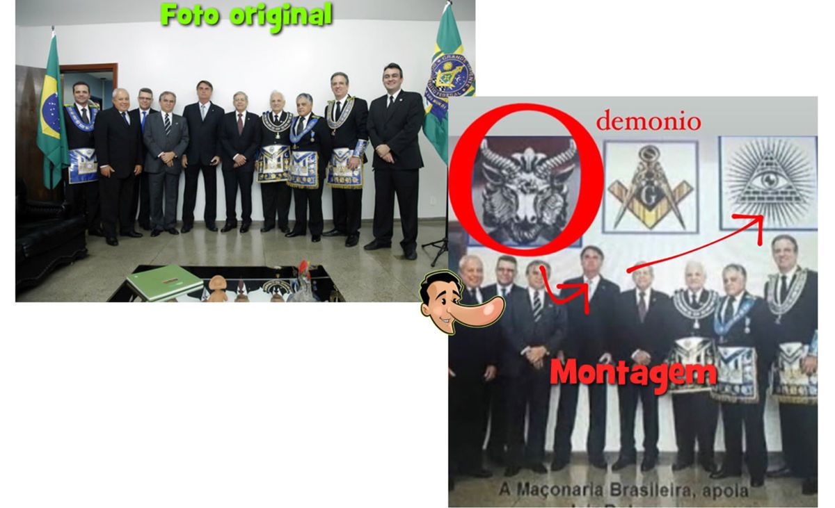Fake News contra Jair Bolsonaro con los íconos masónicos.