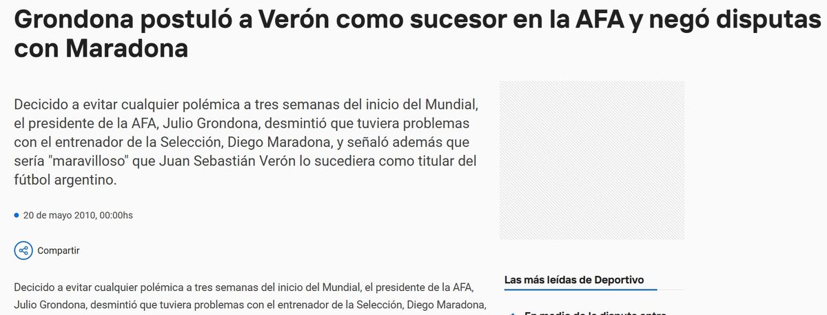 Recorte en la web de TN (Grupo Clarín) de 2010.