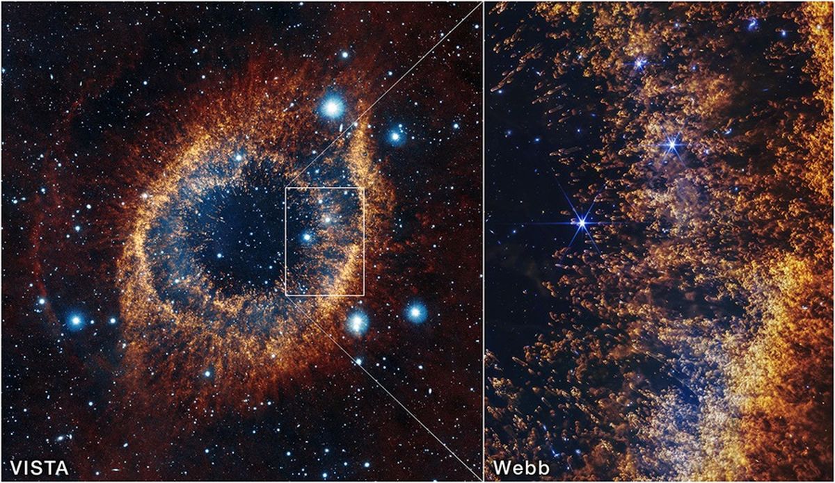 ¿Qué pasará con el Sol y la Tierra? Esta imagen de la Nebulosa Hélice podría dar pistas / Foto: ESO, VISTA, NASA, ESA, CSA, STScI, J. Emerson (ESO); Reconocimiento: CASU
