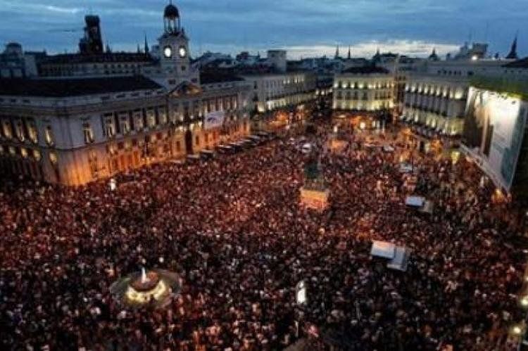 Protesta de los indignados en la Puerta del Sol, en Madrid.