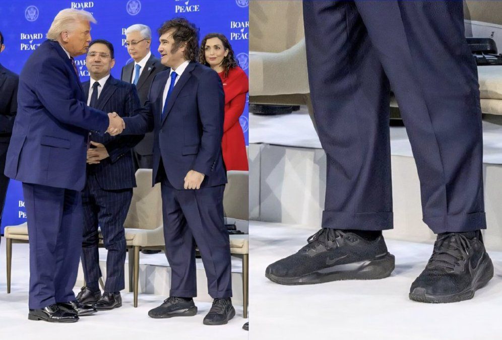 Las zapatillas de Javier Milei dan que hablar (pero el ruedo de su pantalón, más...)