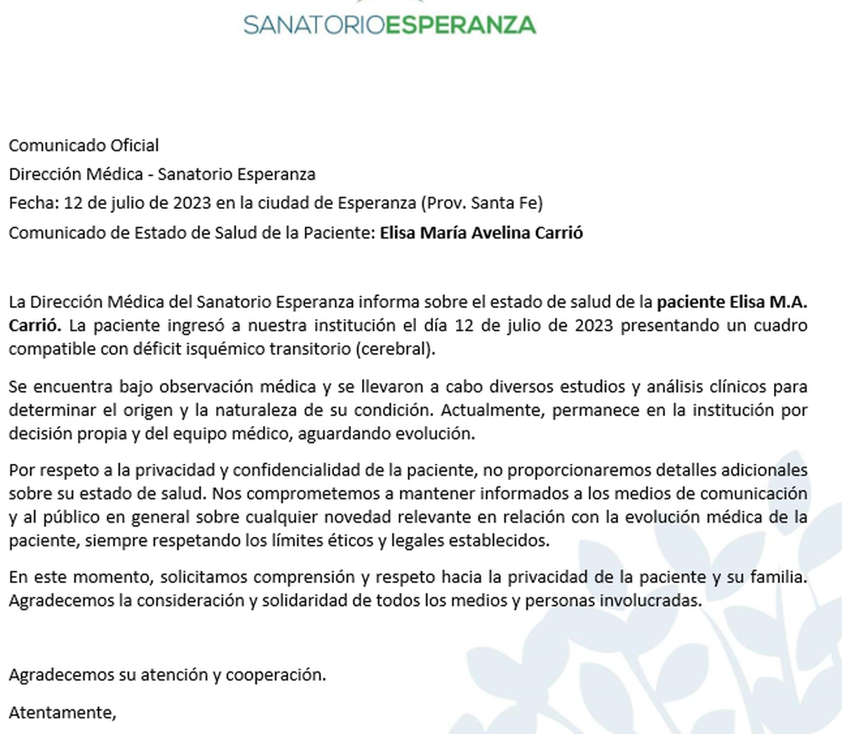 Parte médico oficial Parte médico oficial