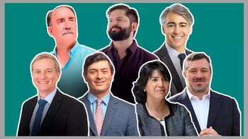 Gabriel Boric (Frente Amplio por el pacto / Apruebo Dignidad). José Antonio Kast (Republicanos por el Frente Social Cristiano). Yasna Provoste (DC por Nuevo Pacto Social). Sebastián Sichel (Independiente por el pacto Chile Podemos Más). Eduardo Artés (Unión Patriótica). Marco Enríquez-Ominami (PRO). Franco Parisi (Partido de la Gente). Gabriel Boric (Frente Amplio por el pacto / Apruebo Dignidad). José Antonio Kast (Republicanos por el Frente Social Cristiano). Yasna Provoste (DC por Nuevo Pacto Social). Sebastián Sichel (Independiente por el pacto Chile Podemos Más). Eduardo Artés (Unión Patriótica). Marco Enríquez-Ominami (PRO). Franco Parisi (Partido de la Gente).