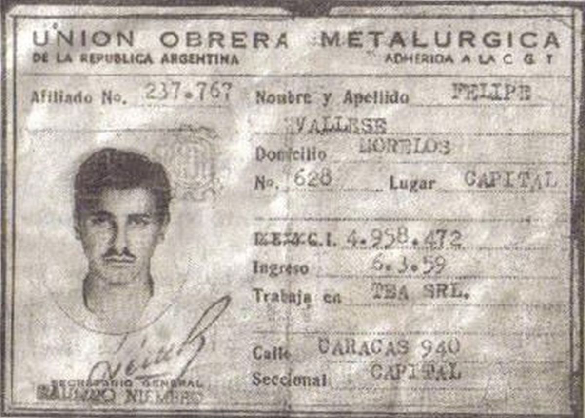 Carnet de la UOM de Felipe Vallese.