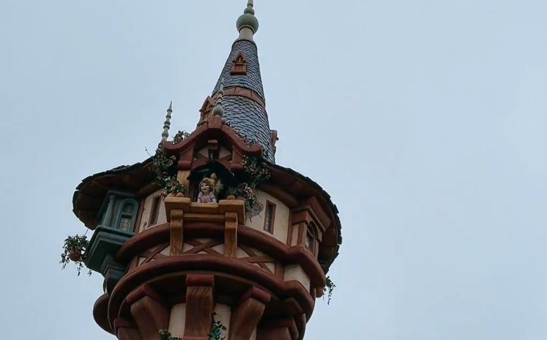 Varios cuervos fueron grabados mientras picoteaban el animatronic de Rapunzel en su torre dentro de Tokyo DisneySea.