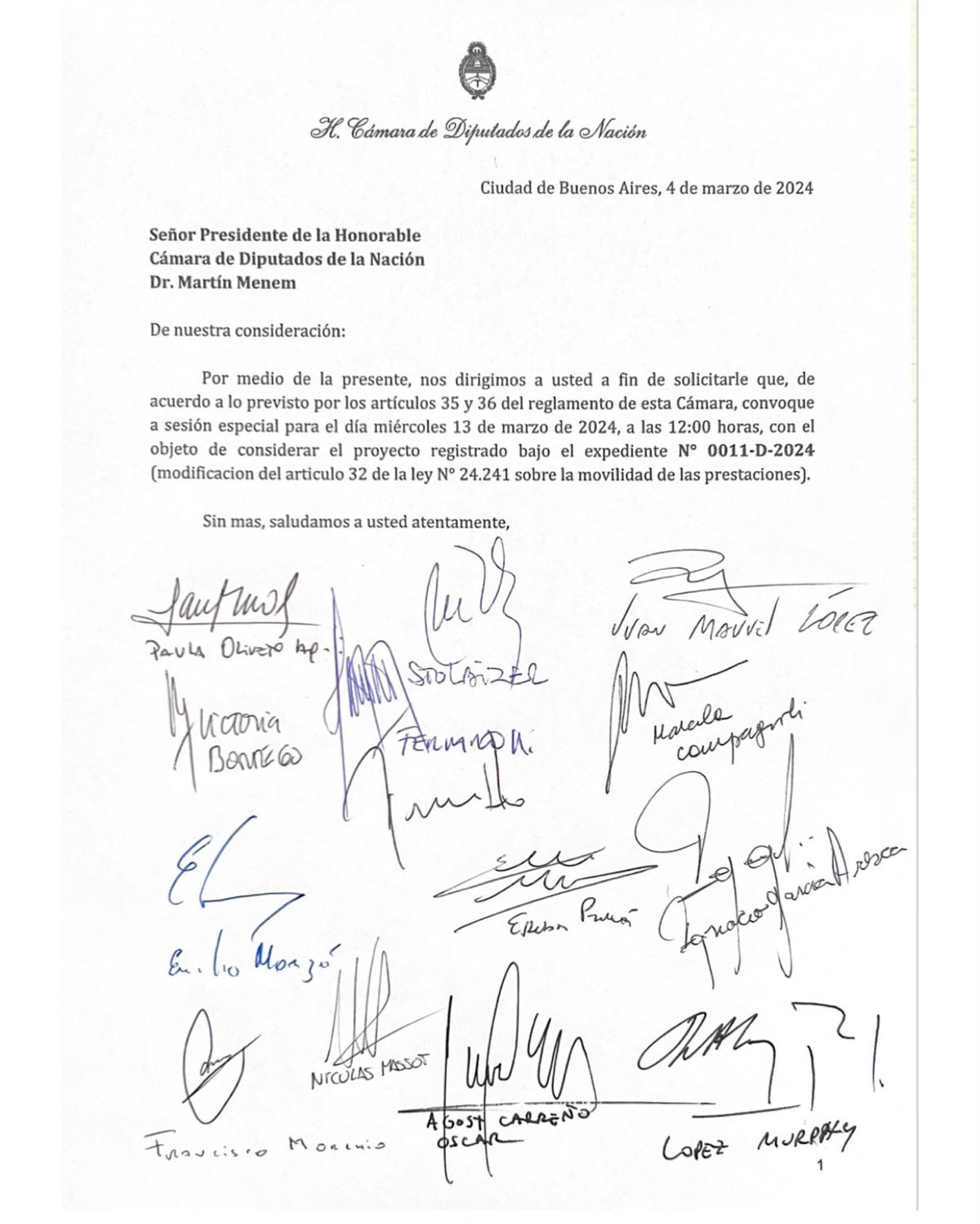 El pedido de sesión especial con las primeras firmas de legisladores de la Coalición Cívica, para tratar la movilidad jubilatoria. El pedido de sesión especial con las primeras firmas de legisladores de la Coalición Cívica, para tratar la movilidad jubilatoria.