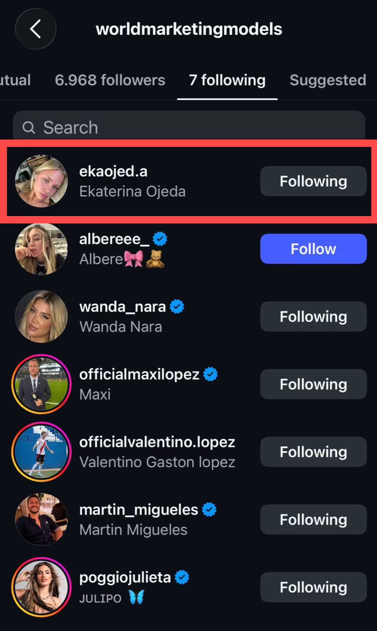 Poco después, se supo que la agencia vinculada a Wanda Nara sigue a Ekaterina Ojeda, lo cual disparó todo tipo de teorías. Foto: Instagram Poco después, se supo que la agencia vinculada a Wanda Nara sigue a Ekaterina Ojeda, lo cual disparó todo tipo de teorías. Foto: Instagram