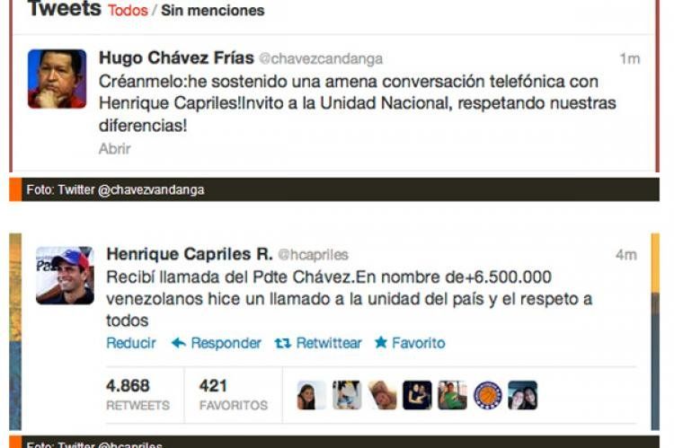 Hugo Chávez y Henrique Capriles en Twitter.