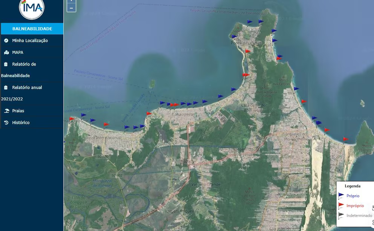 Las banderas azules indican que dicha playa de Brasil es apta para meterse al mar, mientras que las rojas son las no aptas. Foto: IMA. Las banderas azules indican que dicha playa de Brasil es apta para meterse al mar, mientras que las rojas son las no aptas. Foto: IMA.