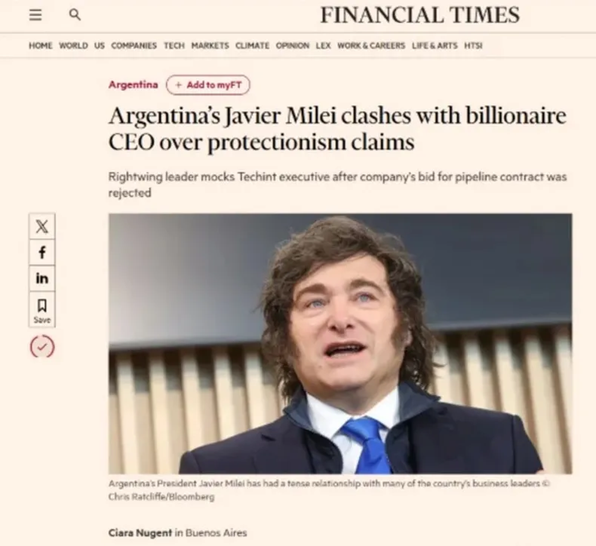 La polémica entre Javier Milei y Paolo Rocca llegó al diario británico Financial Times La polémica entre Javier Milei y Paolo Rocca llegó al diario británico Financial Times