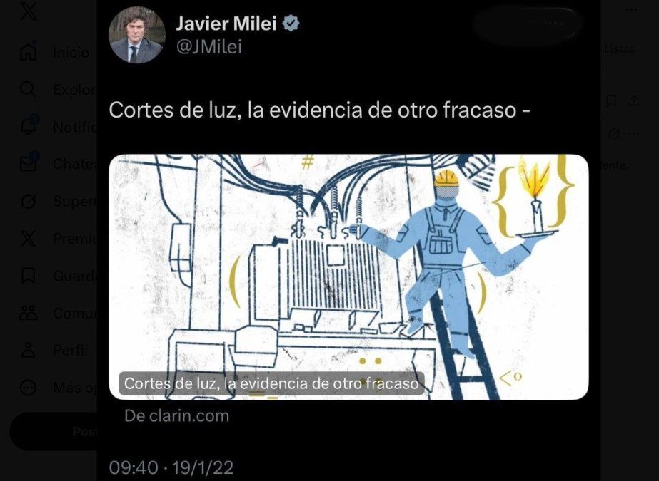 Por el apagón masivo en Buenos Aires, en X no perdonaron a Javier Milei y recurrieron al archivo...