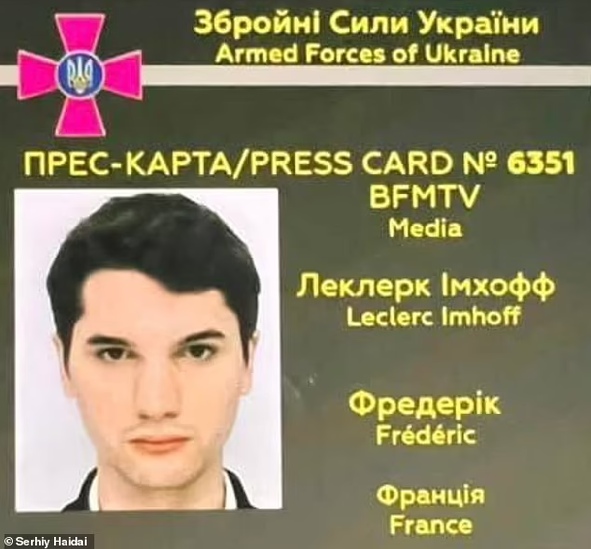 Credencial de periodista que se encontró en el cuerpo de Leclerc después de su muerte.