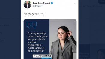 La frase falsa de Ofelia Fernández que Espert compartió en Twitter. La frase falsa de Ofelia Fernández que Espert compartió en Twitter.