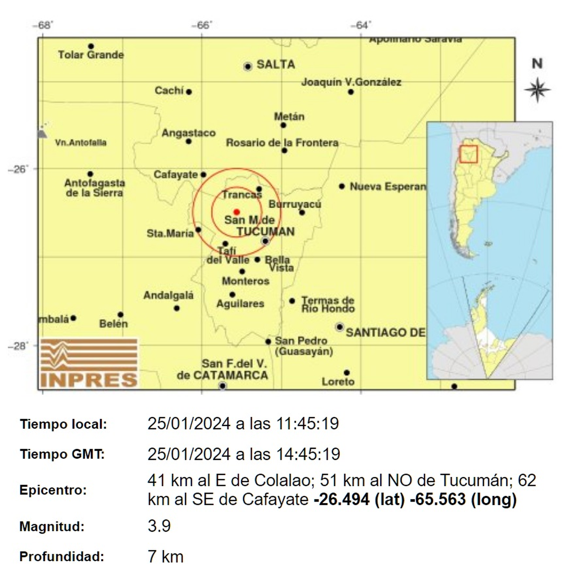 Los datos del sismo en Tucumán. Los datos del sismo en Tucumán.