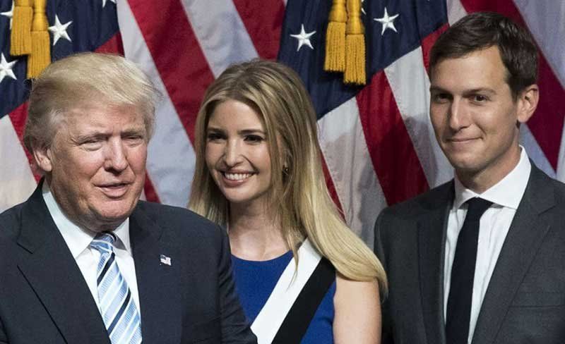 Donald Trump, su hija Ivanka Trump y Jared Kushner, yerno del Presidente.