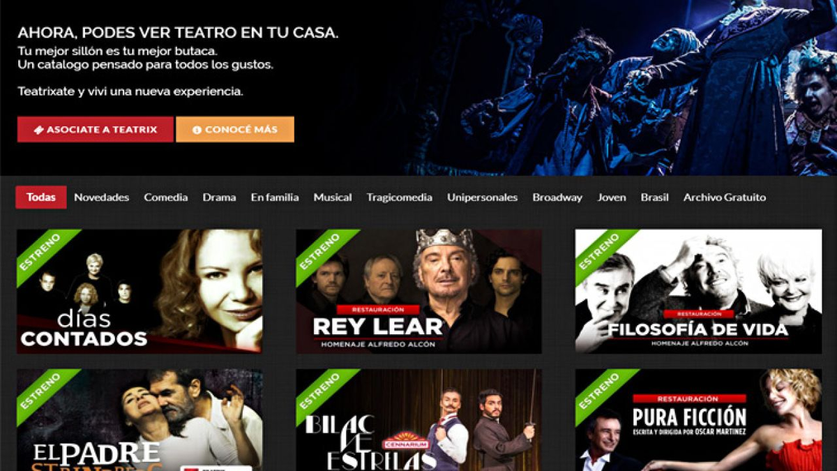 Teatrix ofrece todo tipo de obras de teatro para disfrutar, tanto nacionales como internacionales. Y además, cuenta con contenido detrás de escenas como entrevistas con actores y directores. Teatrix ofrece todo tipo de obras de teatro para disfrutar, tanto nacionales como internacionales. Y además, cuenta con contenido detrás de escenas como entrevistas con actores y directores.