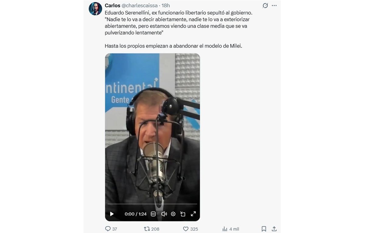 Eduardo Serenellini cruzó con dureza al gobierno de Javier Milei. Eduardo Serenellini cruzó con dureza al gobierno de Javier Milei.