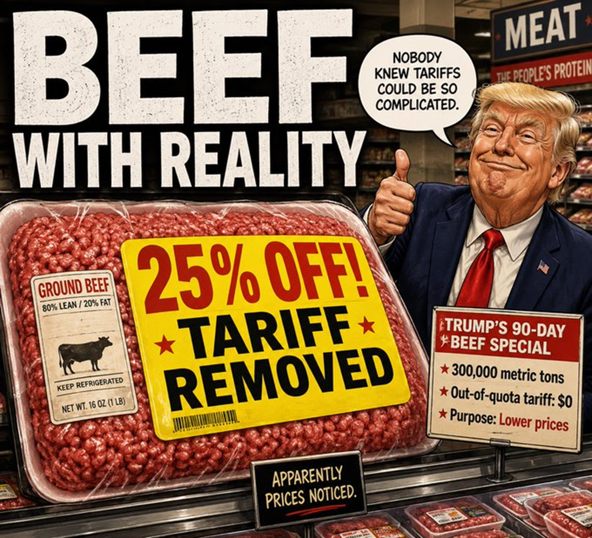 Trump anuncia supuesta baja del 25% en la carne picada tras liberar aranceles a la importaciòn Trump anuncia supuesta baja del 25% en la carne picada tras liberar aranceles a la importaciòn