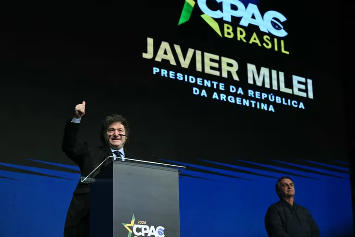 Javier Milei en la reunión de la CPAC, el foro de la derecha, que organizó Jair Bolsonaro en Camboriú Javier Milei en la reunión de la CPAC, el foro de la derecha, que organizó Jair Bolsonaro en Camboriú