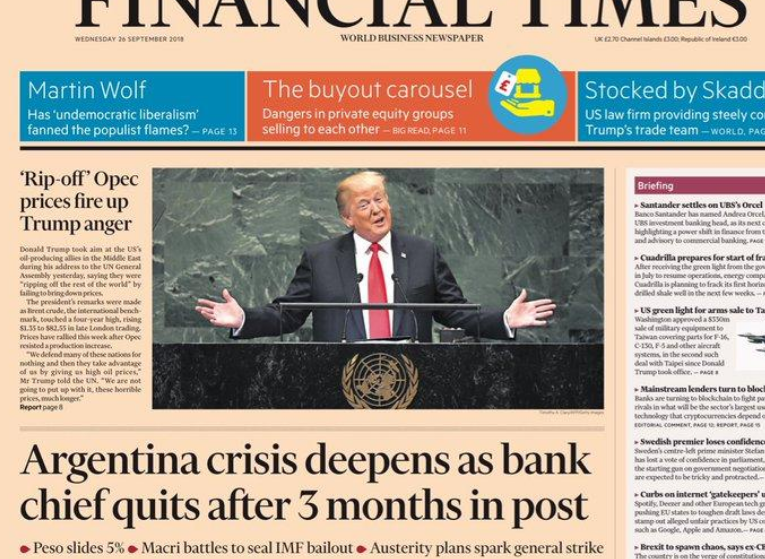 La tapa del diario económico con mayor prestigio internacional.