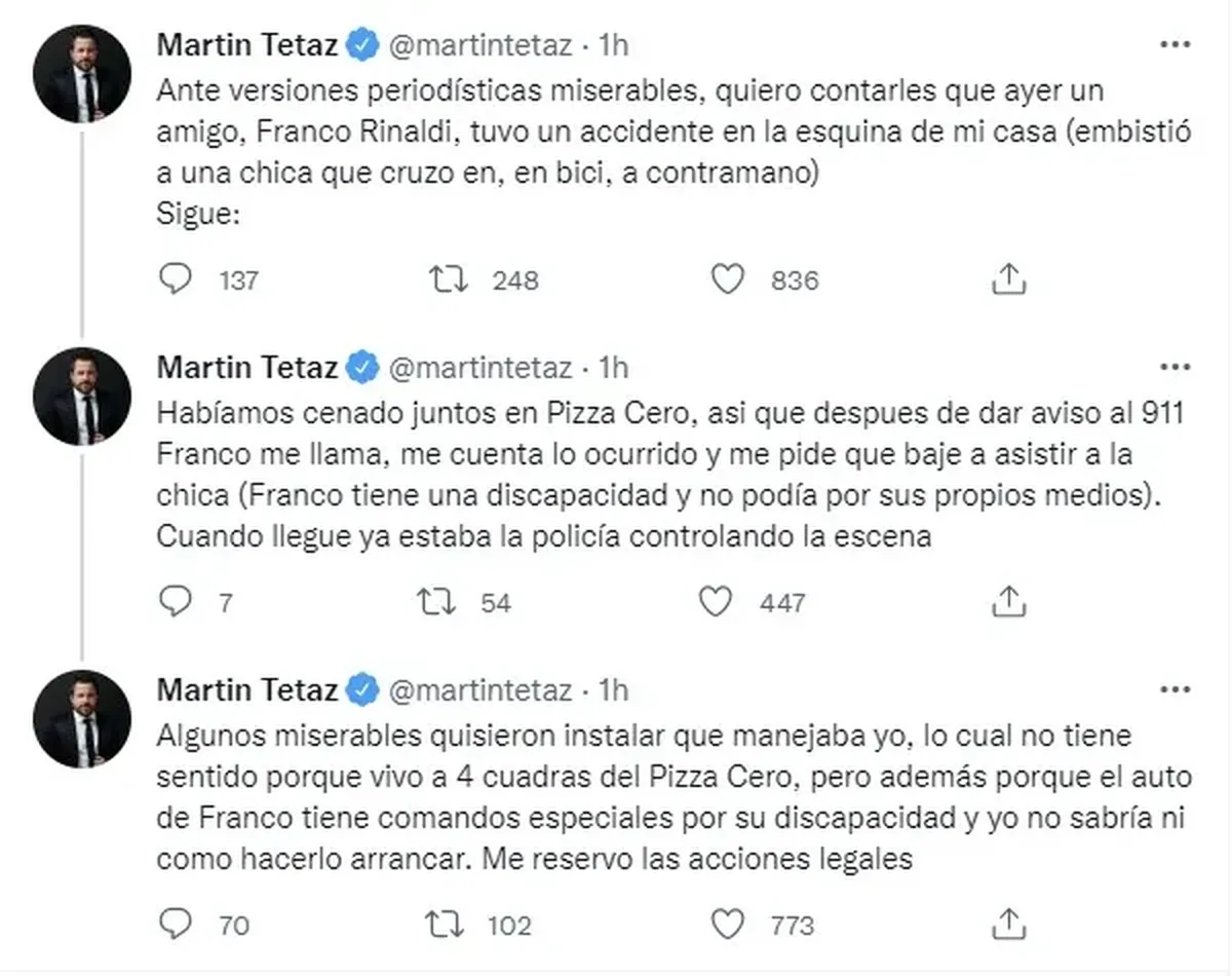 El descargo de Tetaz en Twitter.