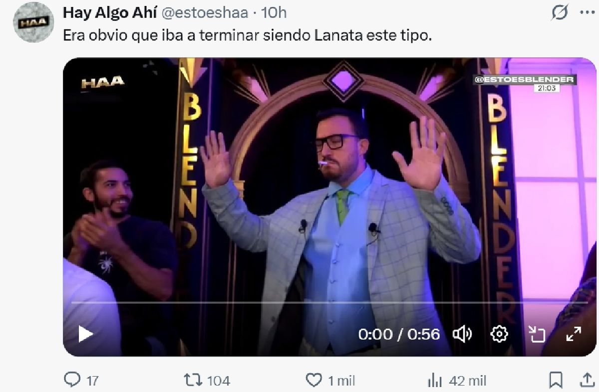 Tomás Rebord imitó a Jorge Lanata en el programa que conduce por el canal de streaming Blender. Tomás Rebord imitó a Jorge Lanata en el programa que conduce por el canal de streaming Blender.