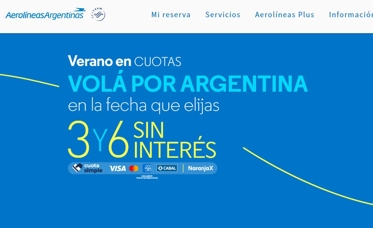 Aerolíneas Argentinas ofrece financiamiento sin interés en pasajes para viajar por Argentina. Aerolíneas Argentinas ofrece financiamiento sin interés en pasajes para viajar por Argentina.