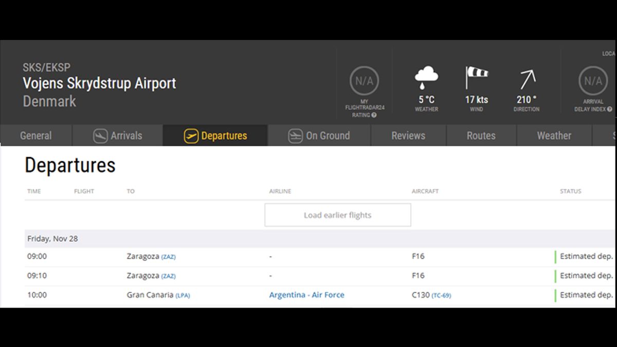 Los despegues programados desde la base danesa. Los despegues programados desde la base danesa.