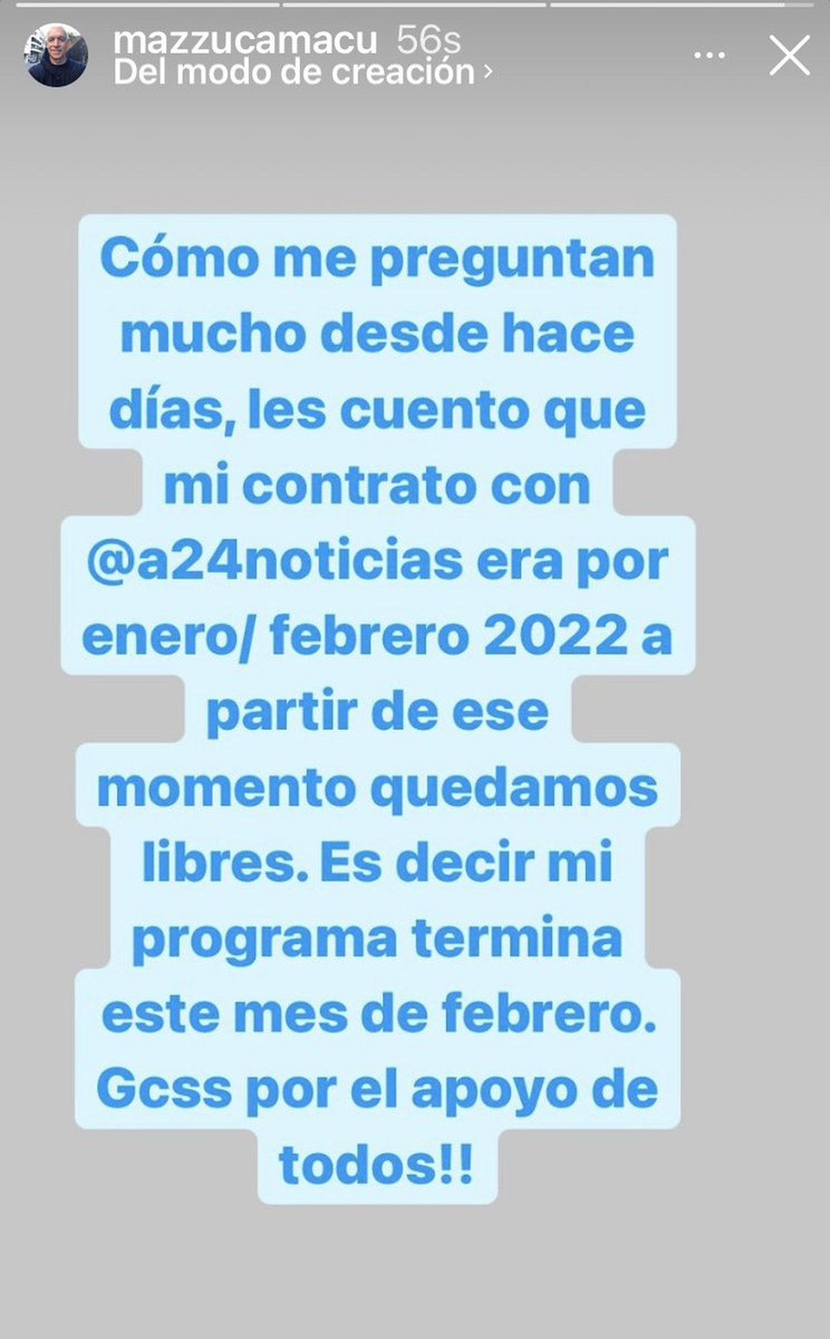 Mazzuca comunic&oacute; el fin de su contrato a trav&eacute;s de Instagram.