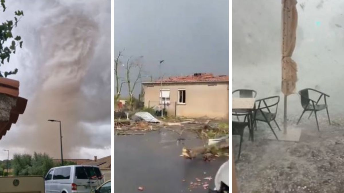 Tornado, granizo, lluvias y fuertes vientos: Impacto por lo que está pasando en Francia y España.&nbsp;Imagen: Captura imagen video en X ( @WeatherMonitors / @MeteoExpress / @LeoCtl1)