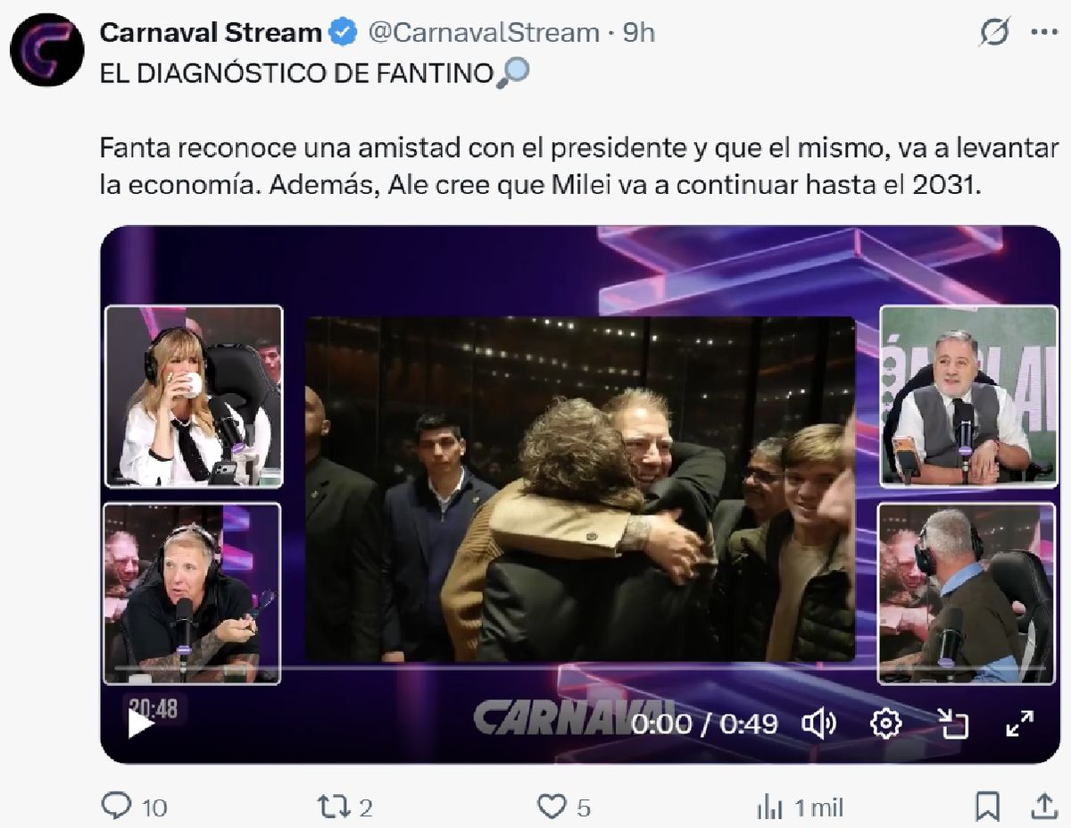 Alejandro Fantino bancó públicamente al presidente Javier Milei. Alejandro Fantino bancó públicamente al presidente Javier Milei.