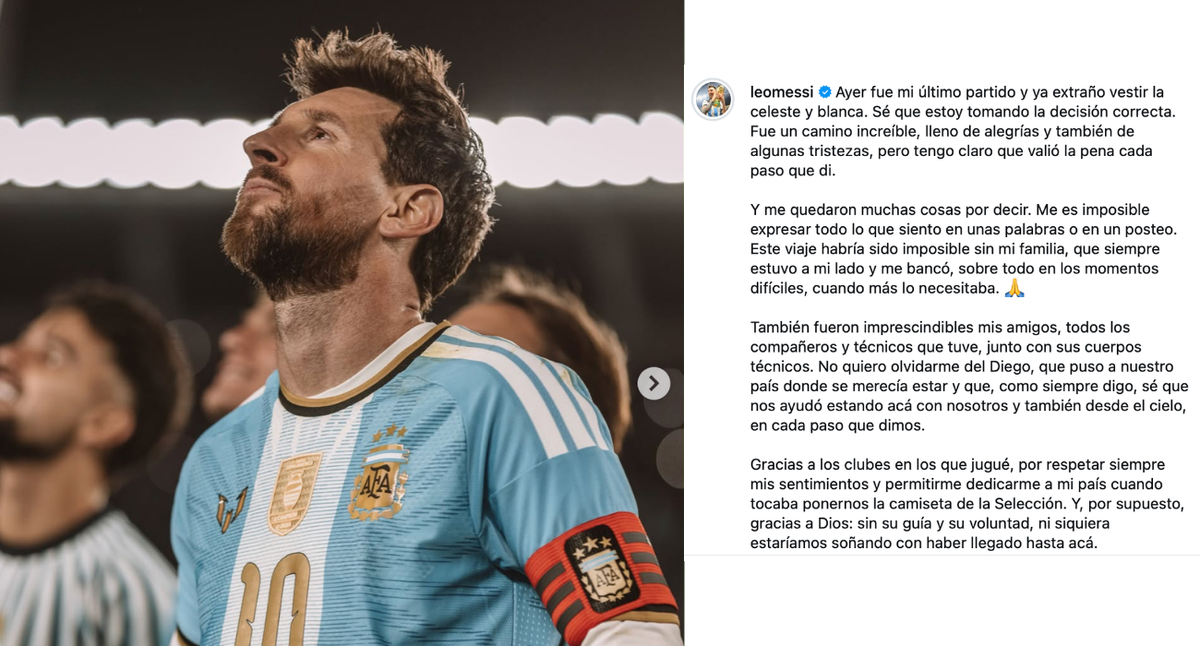 Tras el partido ante Benín, Messi publicó un extenso mensaje en Instagram para despedirse de la camiseta que vistió durante más de dos décadas.