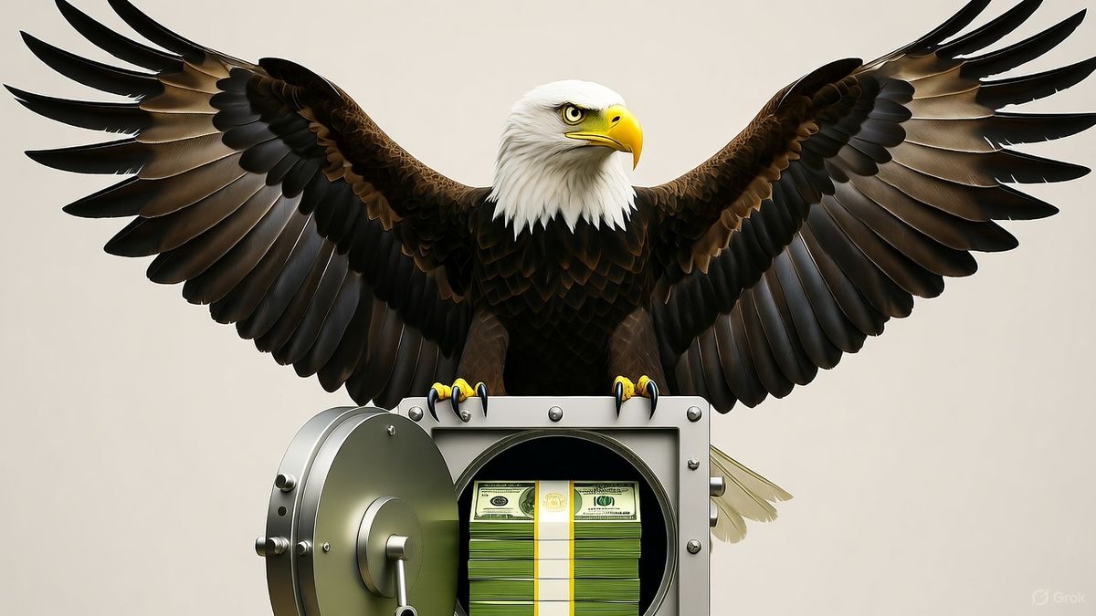 El águila estadounidense custodia un dólar en picada....