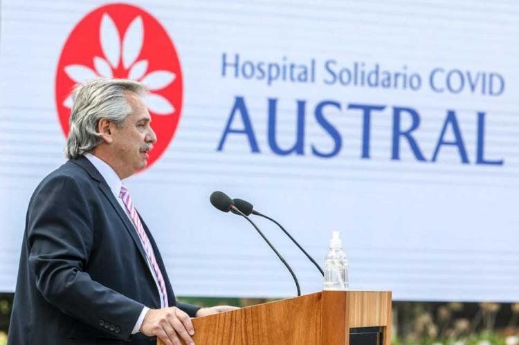 Alberto Fernández encabezó la puesta en marcha del Hospital Solidario COVID Austral en Pilar.