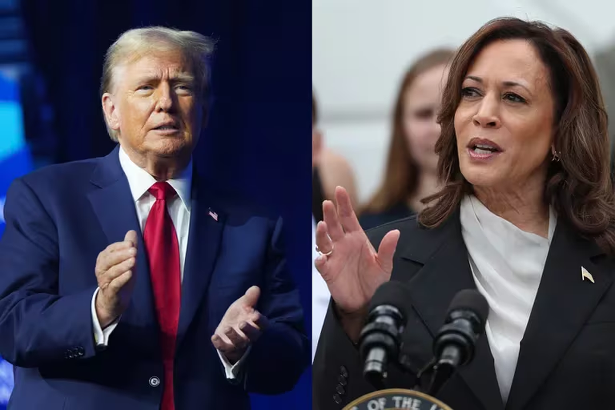 Donald Trump y Kamala Harris se enfrentan en un debate público. Donald Trump y Kamala Harris se enfrentan en un debate público.