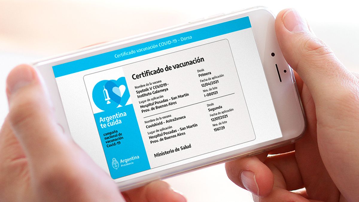 El certificado de la app Mi Argentina, una de las variantes que podrá presentarse en el municipio de Insaurralde.