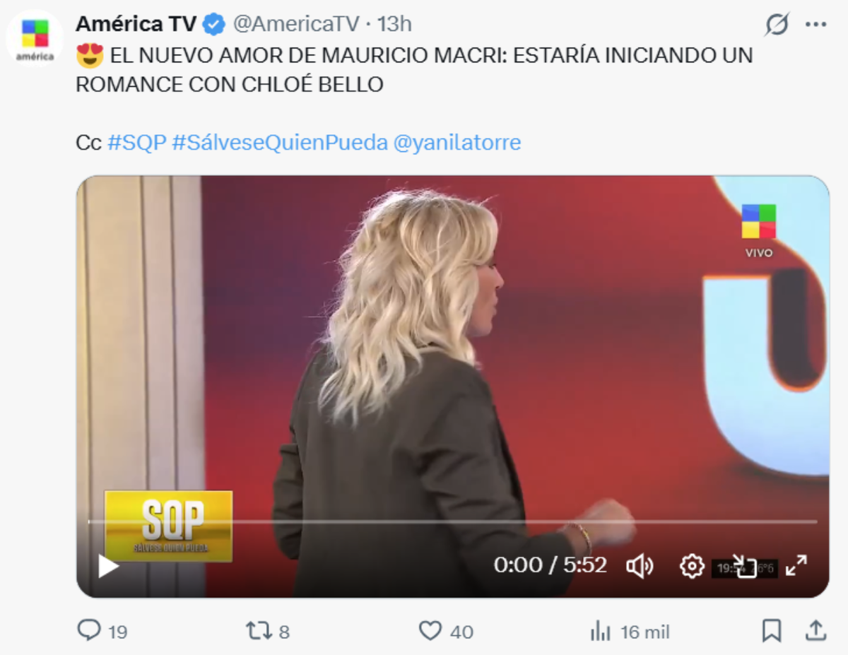 Yanina Latorre anunció que el expresidente inició un romance con la modelo Chloé Bello. Yanina Latorre anunció que el expresidente inició un romance con la modelo Chloé Bello.