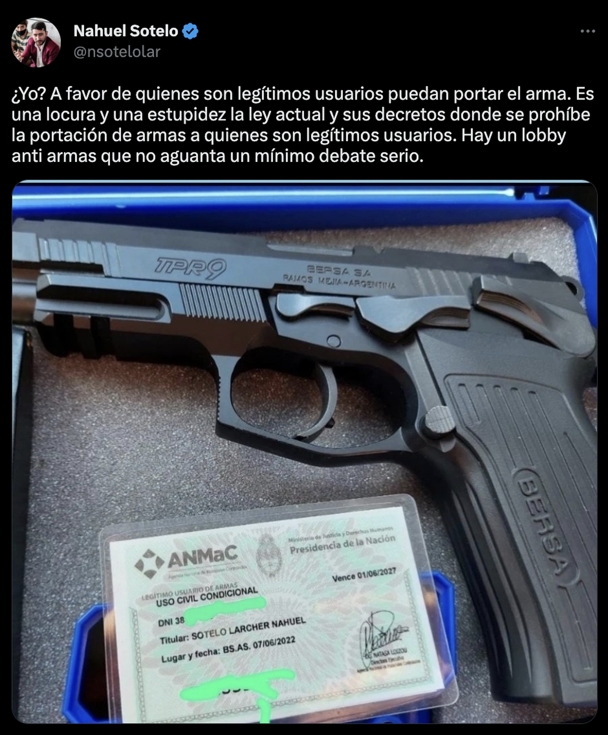 Nahuel Sotelo se manifestó en Twitter