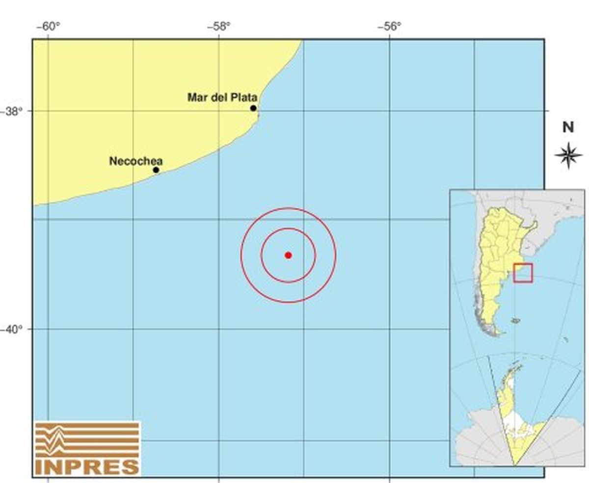 El epicentro del sismo fue en el mar argentino / imagen del Instituto Nacional de Prevención Sísmica. El epicentro del sismo fue en el mar argentino / imagen del Instituto Nacional de Prevención Sísmica.