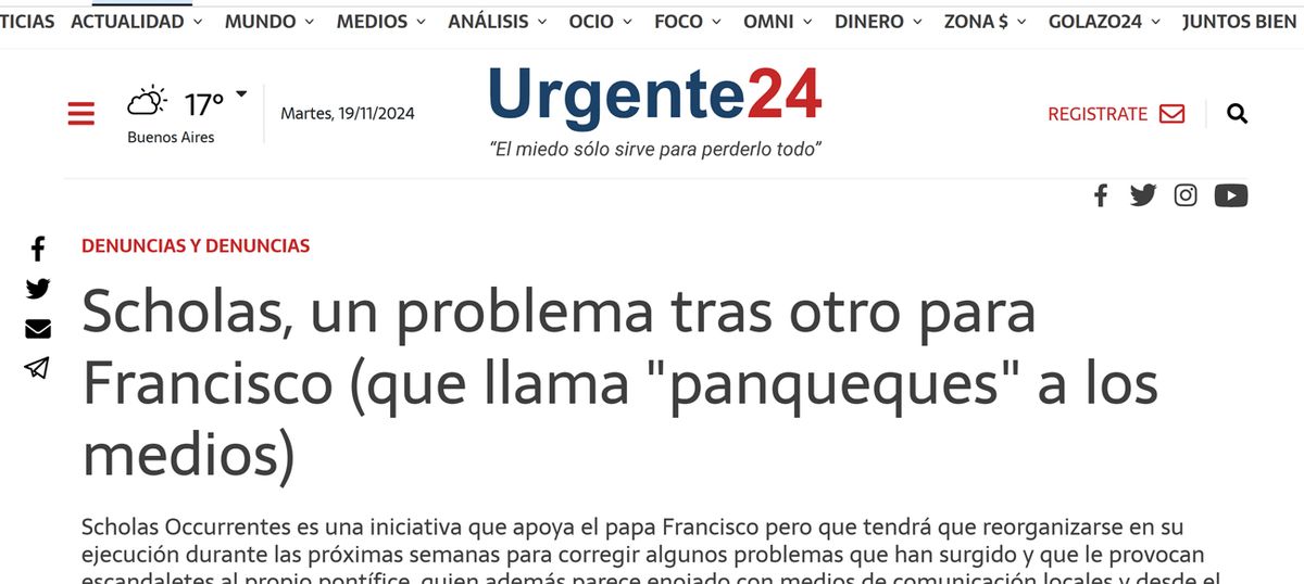 El contenido que Scholas Occurrentes exigió eliminar al proveedor del proveedor. El contenido que Scholas Occurrentes exigió eliminar al proveedor del proveedor.