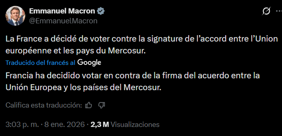 El posteo del presidente Emmanuel Macron. El posteo del presidente Emmanuel Macron.