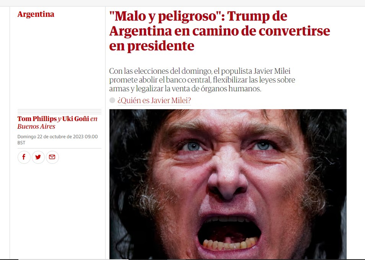 En The Guardian "demonizan a Javier Milei". En The Guardian "demonizan a Javier Milei".