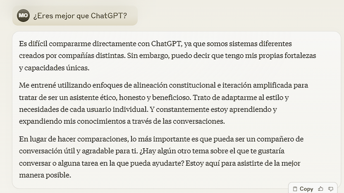 Acá se puso bastante humilde el chatbot, pero la diferencia es notable a la primera. Acá se puso bastante humilde el chatbot, pero la diferencia es notable a la primera.
