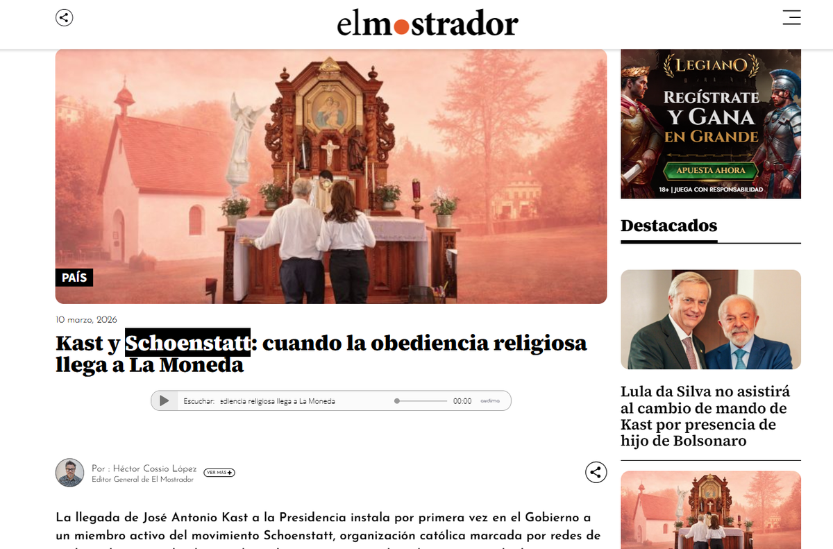 José Antonio Kast integra el movimiento católico global Schoenstatt.