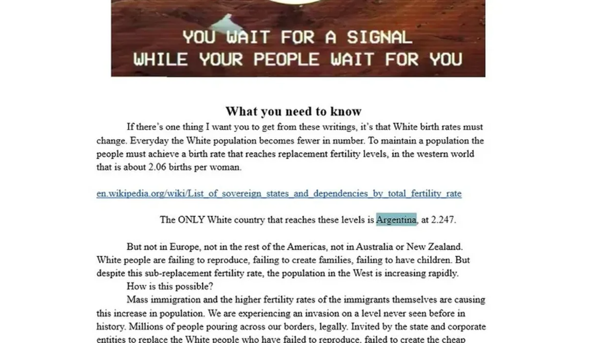 Imagen del manifiesto cuya autoría aún no fue confirmada oficialmente.