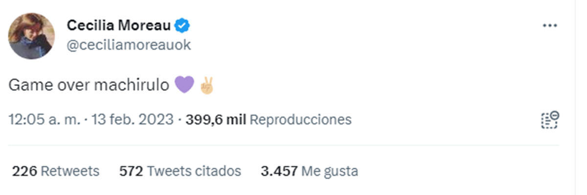 Moreau festejó en su Twitter la eliminación de Alfa.