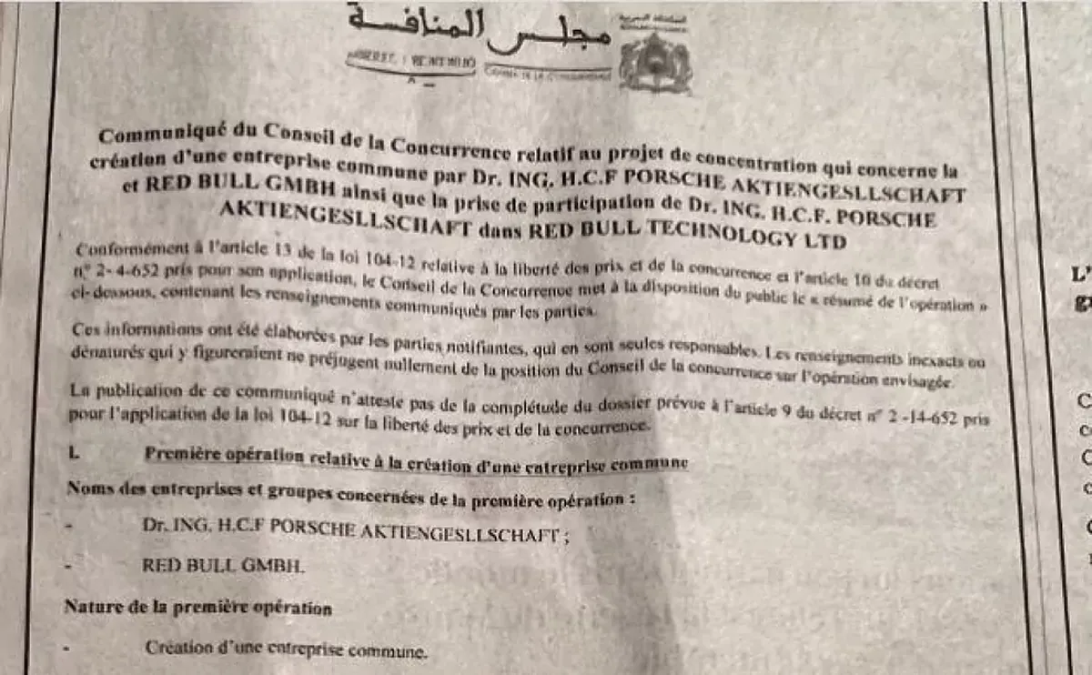 Documento que confirmaba la compra del 50% de Red Bull, por parte de Porsche. Ahora, todo quedó en la nada.